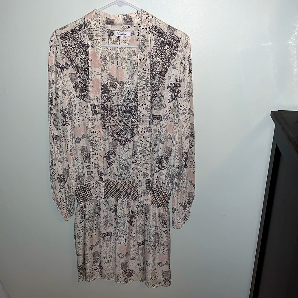 Parker silk floral paisley smock waist dress